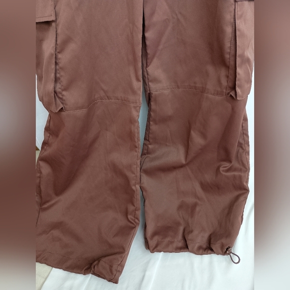 2/$30 CELEBRITY PINK Winter Fall Chocolate Satin Wide Leg Cargo Pants (#1,516) - Picture 5 of 13